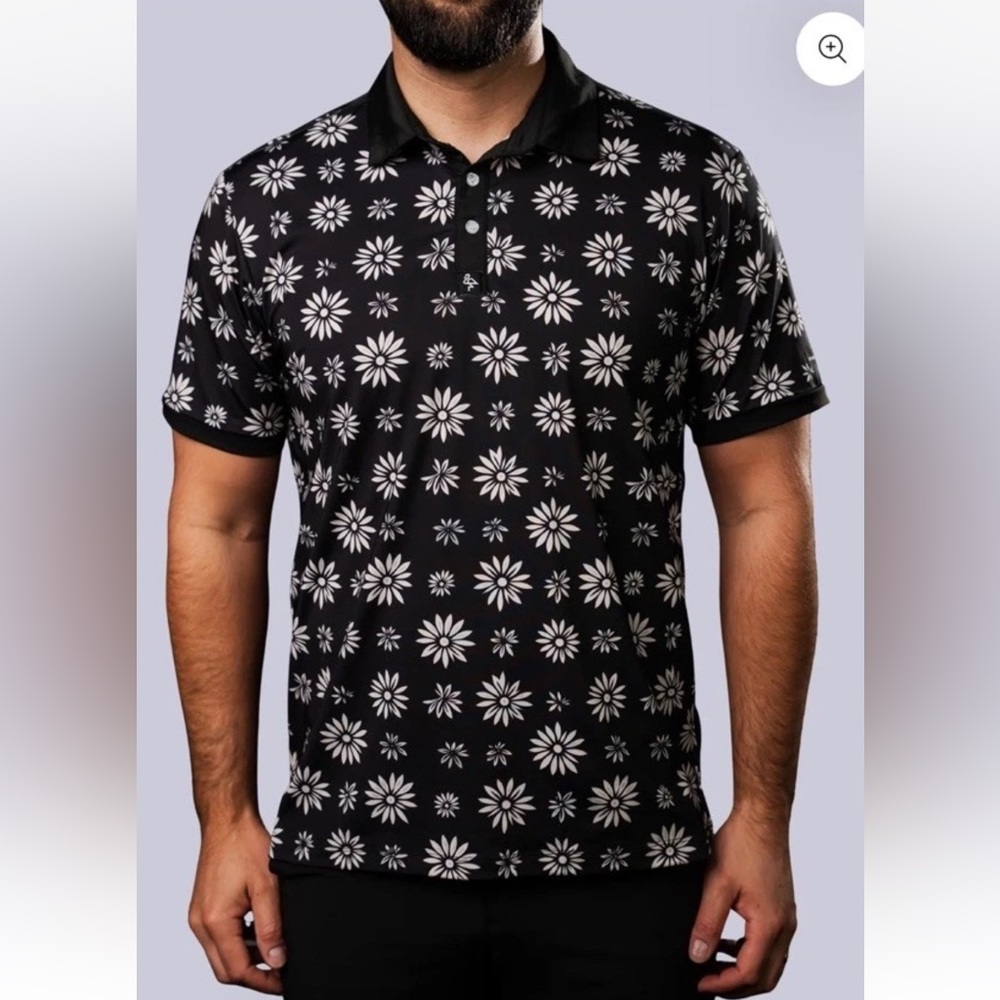 Byrdgang Golf Polo Shirt Men's Size L Midnight Daisy Performance Black White